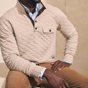 Faherty Epic Quilted Fleece Pullover in Oatmeal Melange
